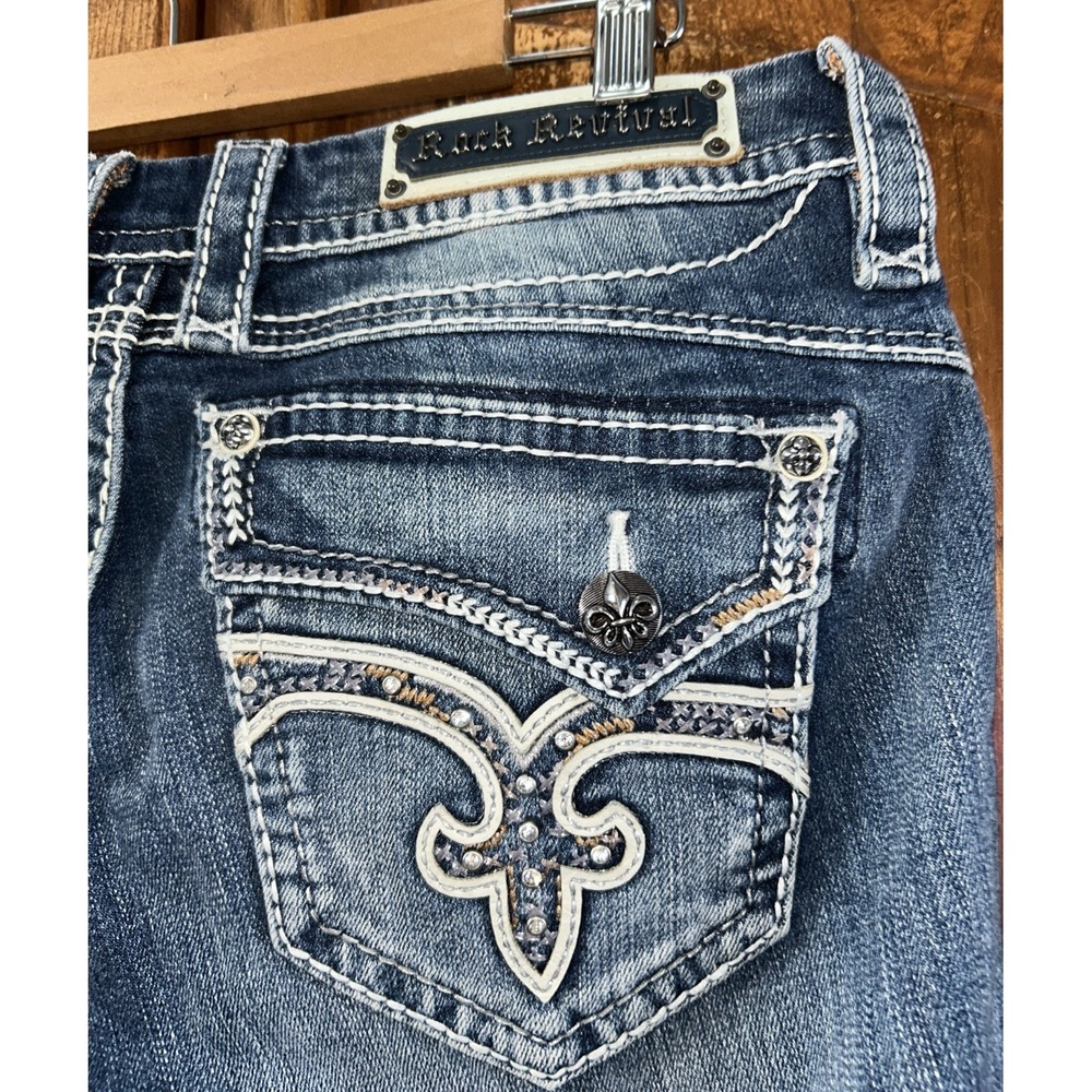 Women's Rock Revival Kailyn Straight Cuffed Jeans Sz 31 No Pilling Stretch Clean